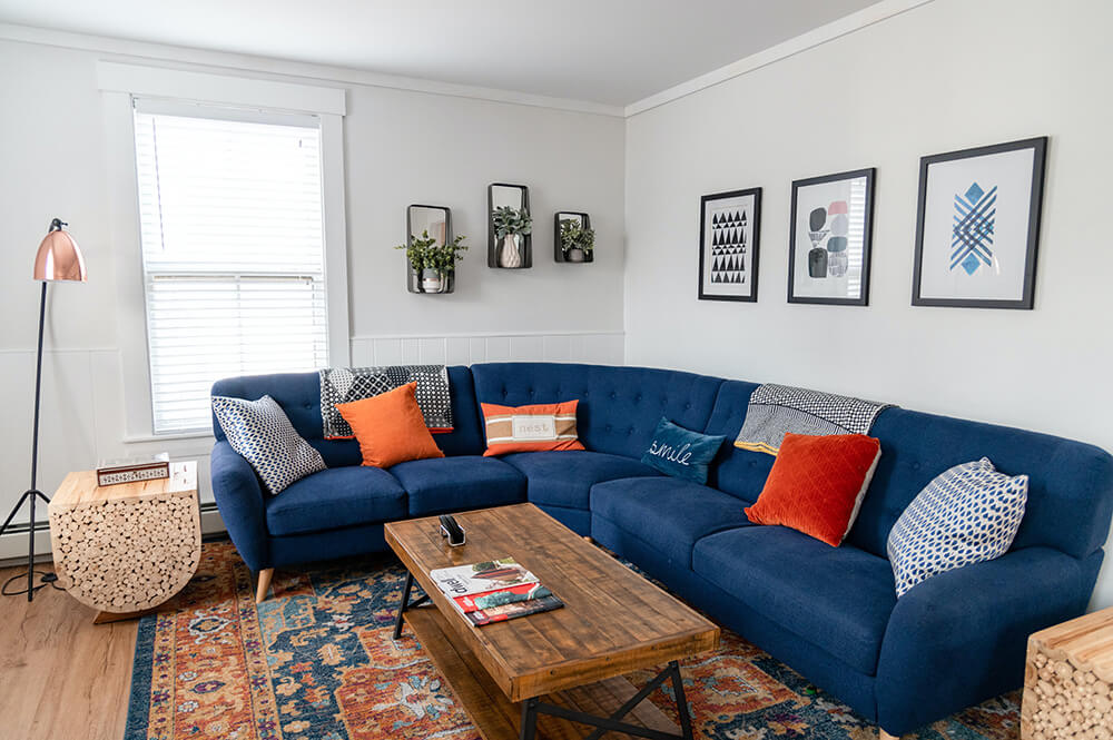 Large Blue l shape couch and sofa for families