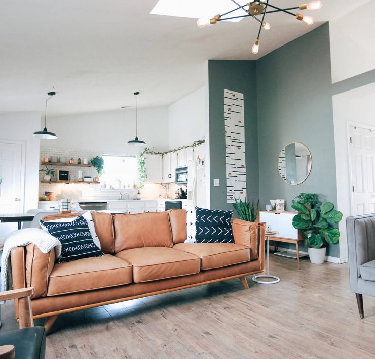 cozy brown leather studio appartment couch sofa